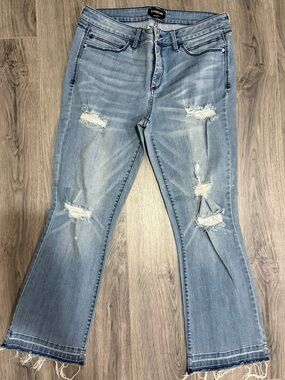 bebe Light Blue Distressed Flare Jeans